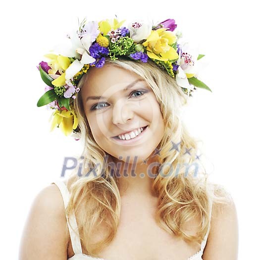 Beautiful Scandinavian girl with a flower head wrath Beautiful Scandinavian girl with a flower head wrath