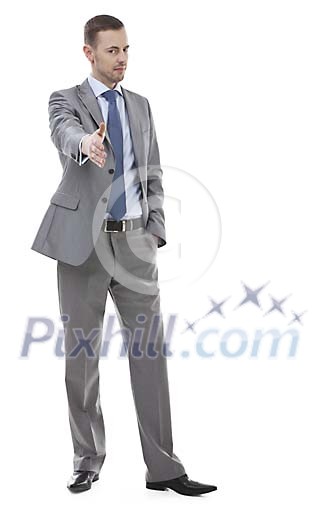 Isolated businessman offering his hand for a shake