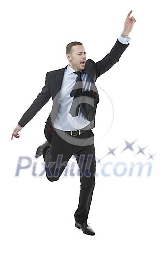 Isolated running late businessman Isolated running late businessman