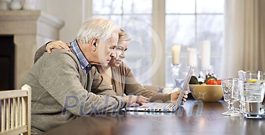 Senior couple surfing the web with a laptop computer Senior couple surfing the web with a laptop computer