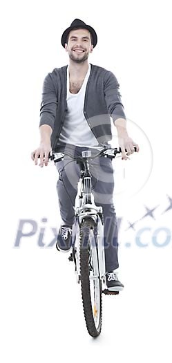 Isolated man on the bicycle Isolated man on the bicycle