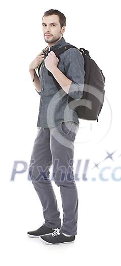 Isolated man with a backbag Isolated man with a backbag