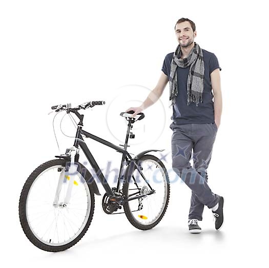 Isolated man with a bicycle Isolated man with a bicycle