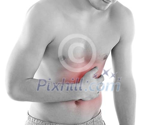 Man holding his sore side Man holding his sore side