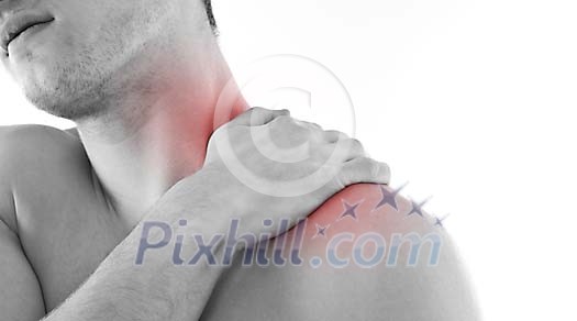 Man holding his sore neck Man holding his sore neck