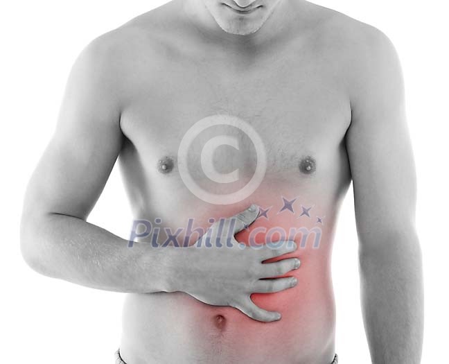 Man holding his sore stomach Man holding his sore stomach