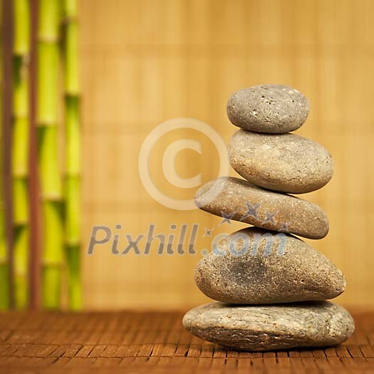 Grey stones stacked in the spa Grey stones stacked in the spa