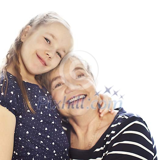 Smiling older woman with a girl Smiling older woman with a girl
