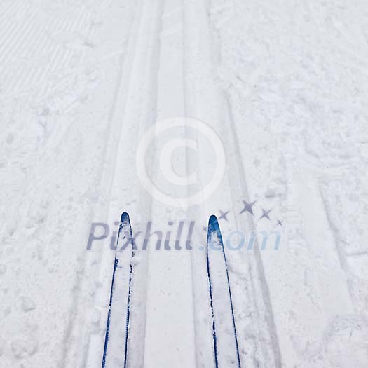 Skis on the ski tracks Skis on the ski tracks