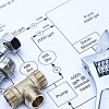 Plumbing blueprint with tools