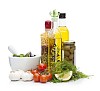 Isolated olive oil with vegetables