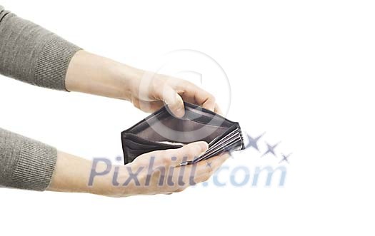 Male showing his empty wallet Male showing his empty wallet