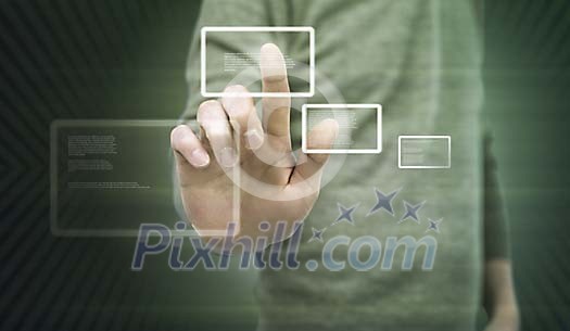 Male touching an ikon on a touchscreen Male touching an ikon on a touchscreen