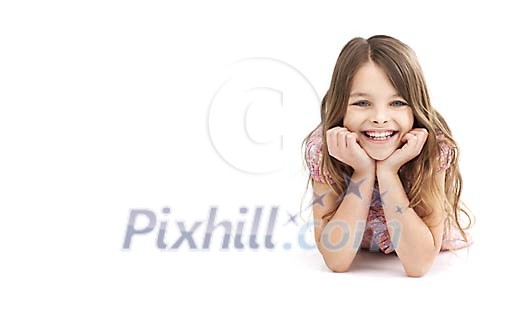 Smiling girl lying on the floor Smiling girl lying on the floor