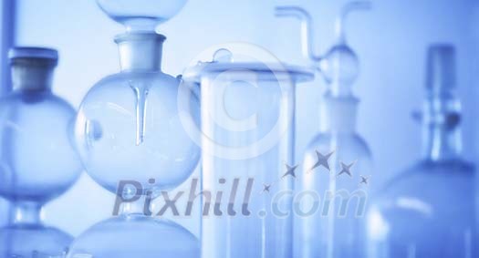 Glass bottles in the laboratory Glass bottles in the laboratory