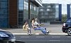 Family driving on the street in an invisible car