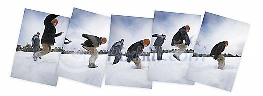 Different stages of a jump in a snow Different stages of a jump in a snow