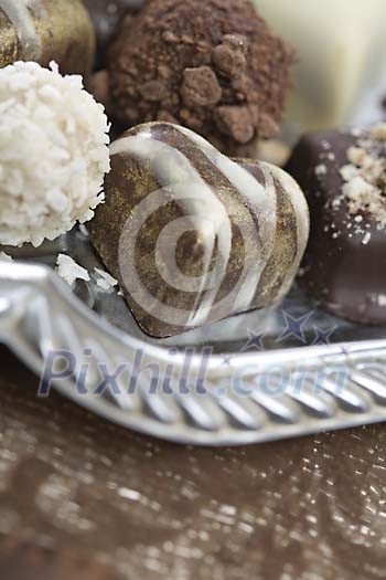 Chocolate candy on the plate Chocolate candy on the plate