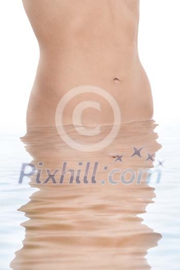 Flat womans stomach in the water Flat womans stomach in the water