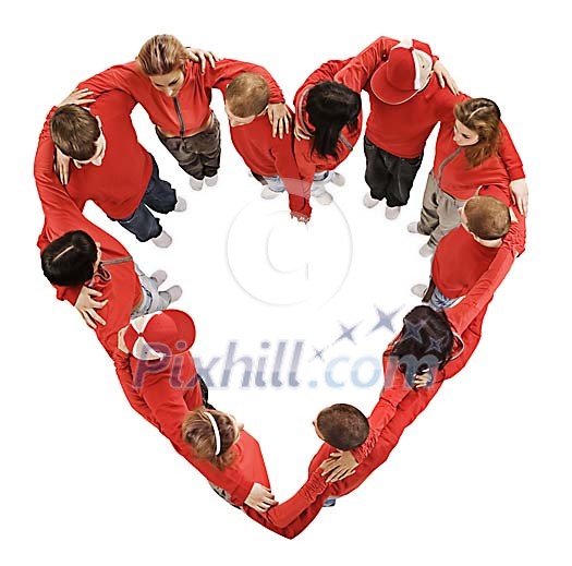 Isolated heart made of people Isolated heart made of people