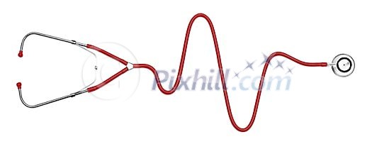 Red stethoscope in shape of ecg wave Red stethoscope in shape of ecg wave