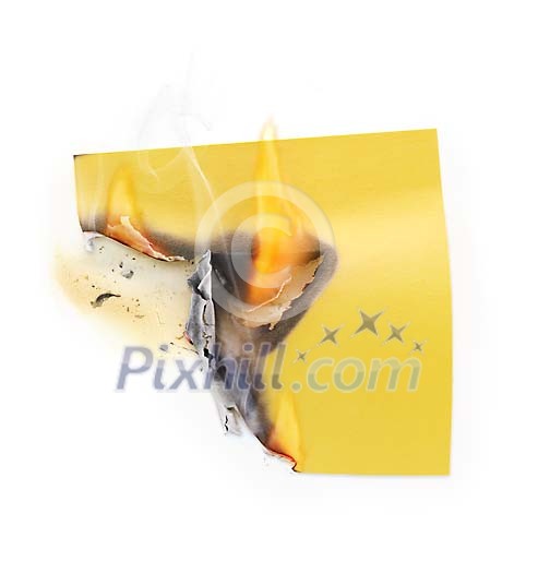 Burning note paper on white Burning note paper on white