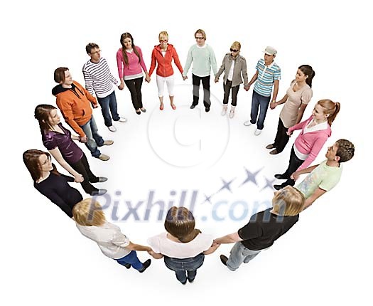 Big circle of people with clipping path