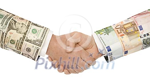 Dollar and Euro man greeting each other Dollar and Euro man greeting each other