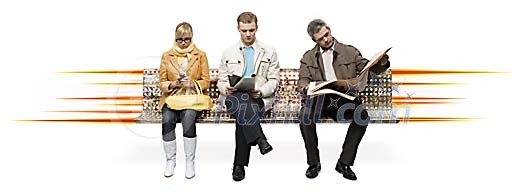 People sitting in conceptual subway