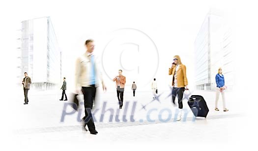 People on their way to work in conceptual city People on their way to work in conceptual city
