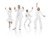 White business team cheering and dancing in white space