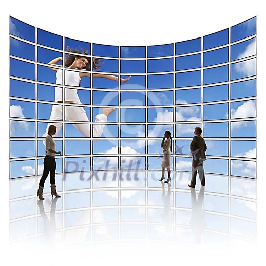 Electronic billboard with jumping girl Electronic billboard with jumping girl