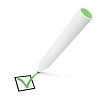 Green acceptance mark on white drawn with flying marker pen