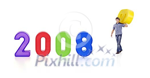 Man carrying number 9 towards 2008 Man carrying number 9 towards 2008
