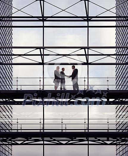 Business men greeting in a modern spacious office building Business men greeting in a modern spacious office building