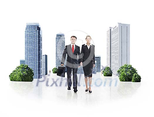 Business persons walking in imaginary downtown Business persons walking in imaginary downtown