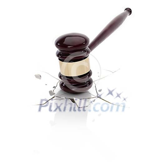 Judge's hammer cracking white table surface Judge's hammer cracking white table surface