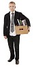 Sacked employee carrying a box with office supplies