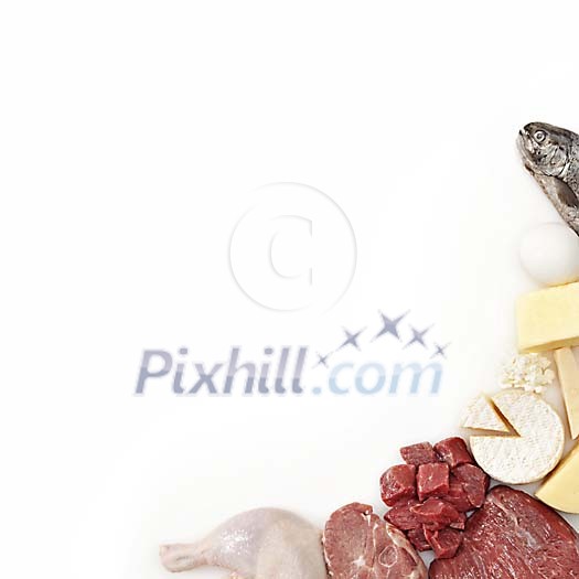 Meat and cheese and fish corner with clipping path Meat and cheese and fish corner with clipping path