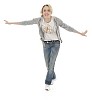 Joyful woman balancing hands spread (clipping path included)