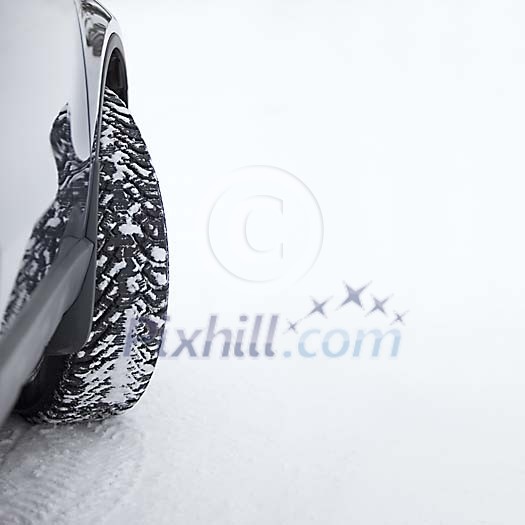 Snowy car tyre