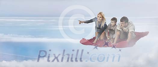 Family on a flying carpet Family on a flying carpet