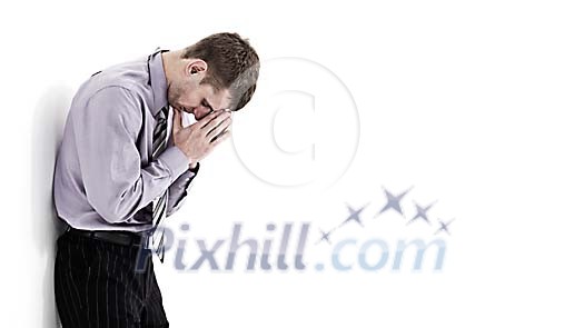 Businessman on white feeling desperate Businessman on white feeling desperate