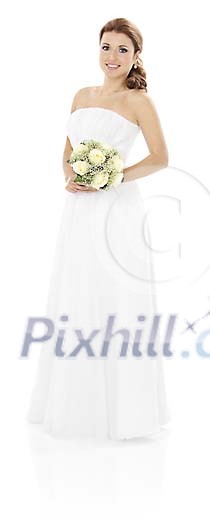 Bride standing in a white space Bride standing in a white space