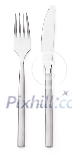 Silver coloured fork and knife Silver coloured fork and knife