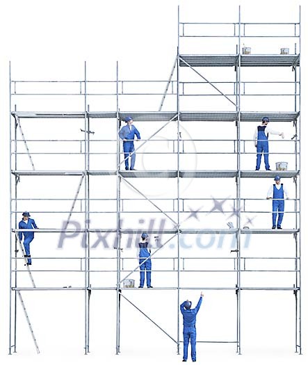 Clipped scaffold with workers