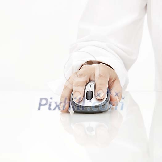 Hand with wireless mouse Hand with wireless mouse