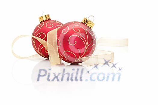 Red christmas balls on a white background Red christmas balls on a white background