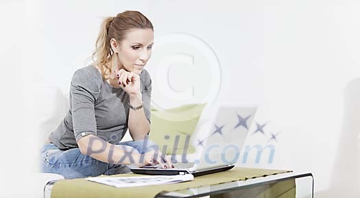 Woman at the computer at home Woman at the computer at home