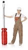 Clipped woman standing with oversized screwdriver